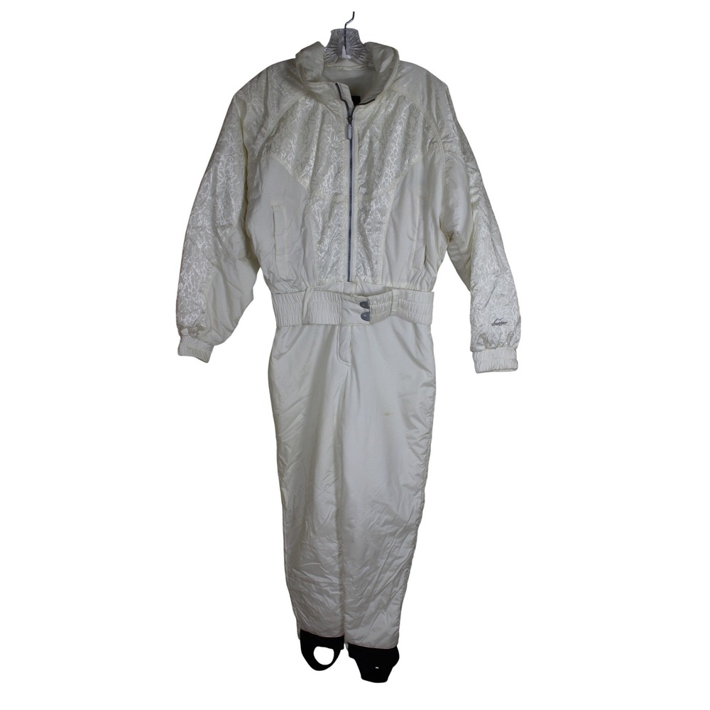 Vintage Snuggler Ski Suit Womens Ladies Tess‎ 4041 One Piece White Winter Snow